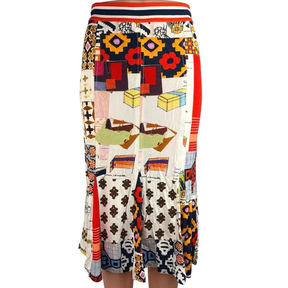 Tory Burch Multicolor Geometric Print Stretch High Waisted Flare Midi Skirt Sz S - Picture 1 of 4